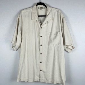 Tommy Bahama silk XL mens button up casual shirt cream tan patterned